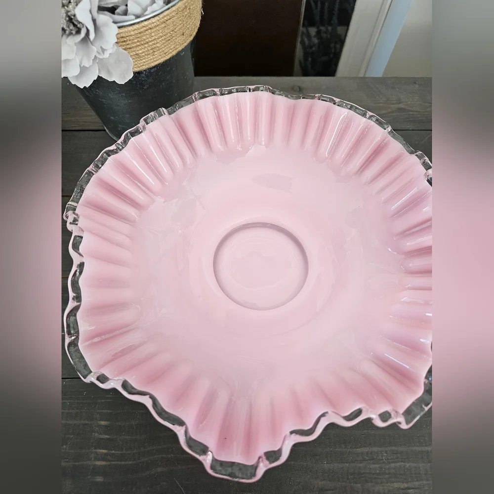 Vintage Fenton Pink Double Ruffle Edge Bowl - Picture 2 of 5